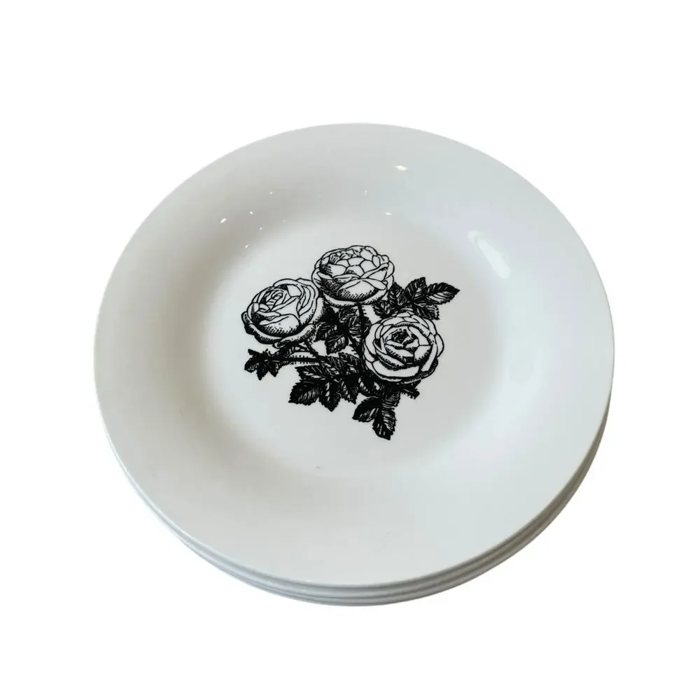 Godinger Floral Salad Plates 7.5in Porcelain Black & White Roses Set of 2 NEW
